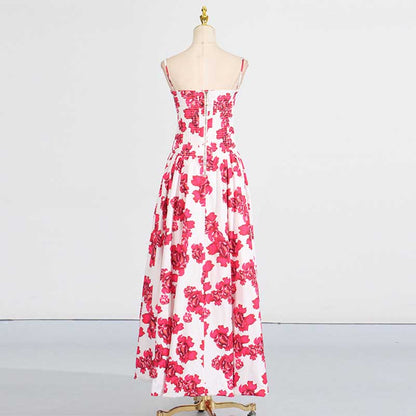 Strapless Ruched Floral-print Maxi Dress