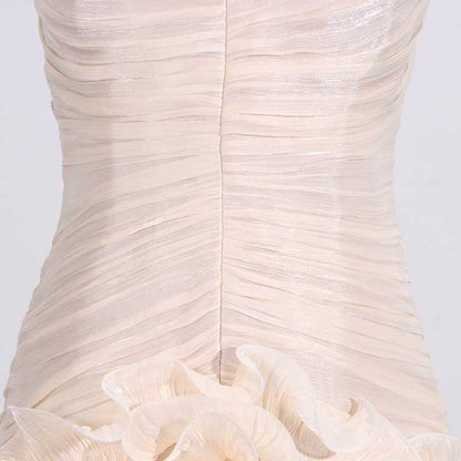 Strapless Ruched Ruffle Maxi Dress