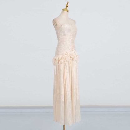 Strapless Ruched Ruffle Maxi Dress