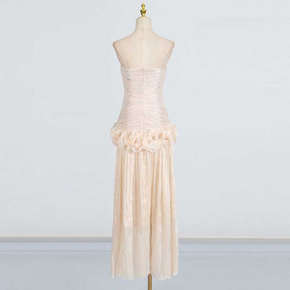 Strapless Ruched Ruffle Maxi Dress