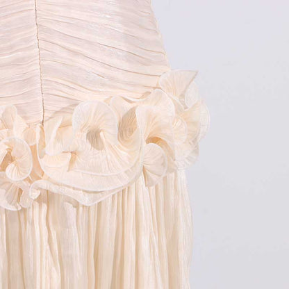 Strapless Ruched Ruffle Maxi Dress