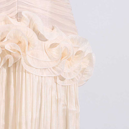 Strapless Ruched Ruffle Maxi Dress