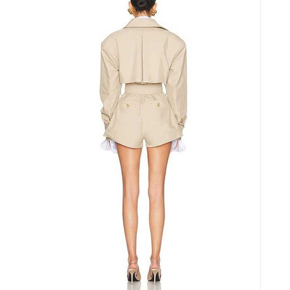 Double Breasted Khaki Jumpsuit – Fitted Waist & Loose Fit