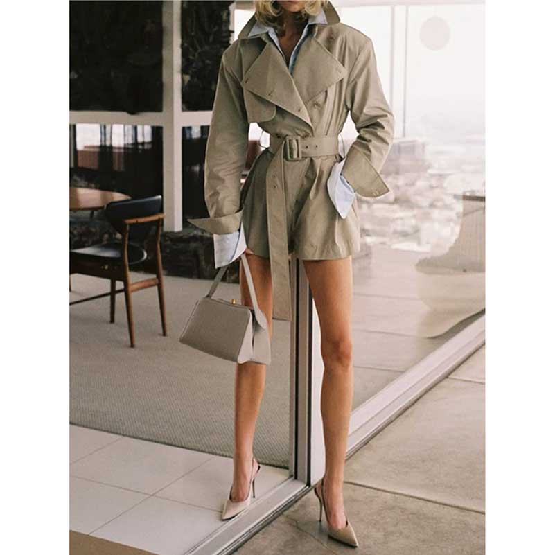 Double Breasted Khaki Jumpsuit – Fitted Waist & Loose Fit