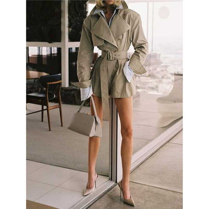 Double Breasted Khaki Jumpsuit – Fitted Waist & Loose Fit