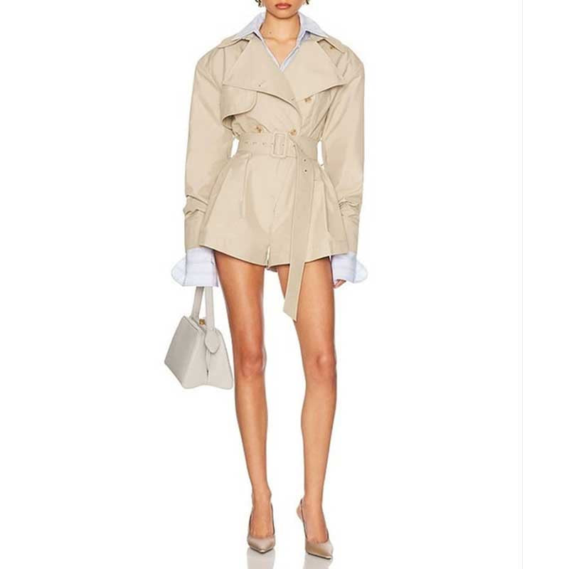 Double Breasted Khaki Jumpsuit – Fitted Waist & Loose Fit