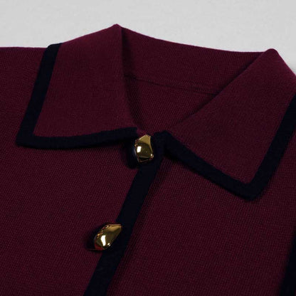 Tailored Button-Up Contrast-trim Cardigan Pants Suit With Collar