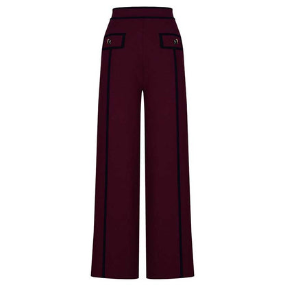 Tailored Button-Up Contrast-trim Cardigan Pants Suit With Collar