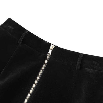 Tailored Velvet Coat+Skirt Set Dark Green Hand-Beaded Mini Skirt Suit