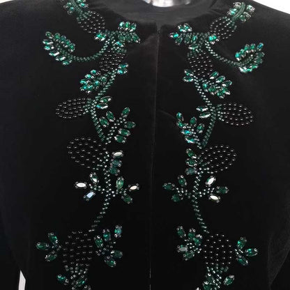 Tailored Velvet Coat+Skirt Set Dark Green Hand-Beaded Mini Skirt Suit