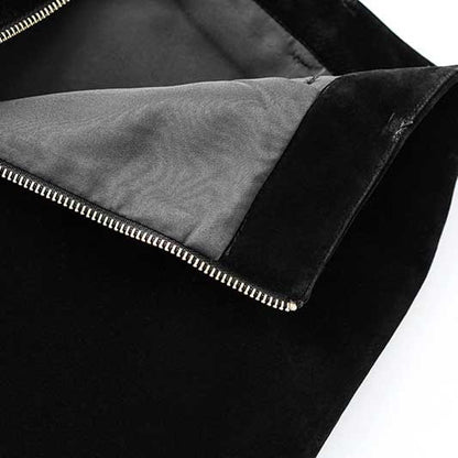 Tailored Velvet Coat+Skirt Set Dark Green Hand-Beaded Mini Skirt Suit