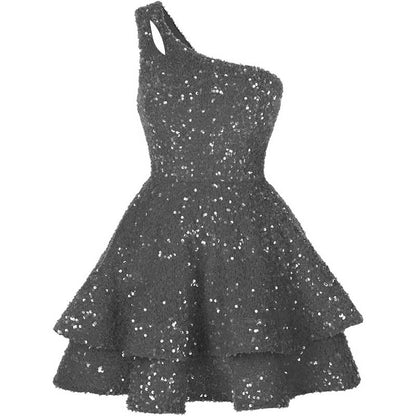 Teens One Shoulder Sequin Homecoming Dresses Short Sparkly Layered Cocktail Gowns