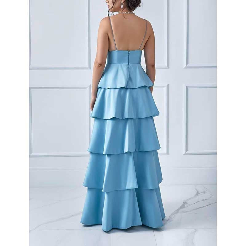 blue dress for baby girl Tiered Satin Bridesmaid Dresses Spaghetti Strap A Line Prom Dresses – SD  Dresscode & Fashiontrends