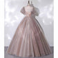 Tulle Appliques Puff Sleeve Backless Quinceanera Dress Ball Gowns