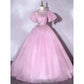 Tulle Appliques Puff Sleeve Backless Quinceanera Dress Ball Gowns