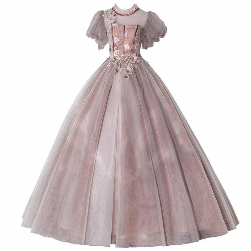 Tulle Appliques Puff Sleeve Backless Quinceanera Dress Ball Gowns