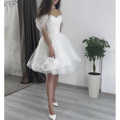 Off The Shoulder Short Bridal Gown A-Line Mini Wedding Dress