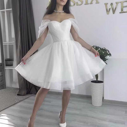 Off The Shoulder Short Bridal Gown A-Line Mini Wedding Dress