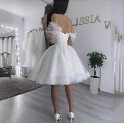 Off The Shoulder Short Bridal Gown A-Line Mini Wedding Dress