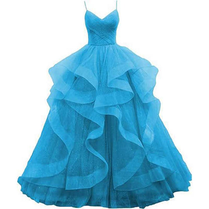 Tulle Prom Dresses Long Spaghetti Straps Wedding Ball Gown
