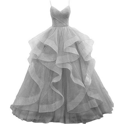 Tulle Prom Dresses Long Spaghetti Straps Wedding Ball Gown