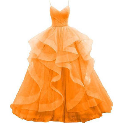 Tulle Prom Dresses Long Spaghetti Straps Wedding Ball Gown