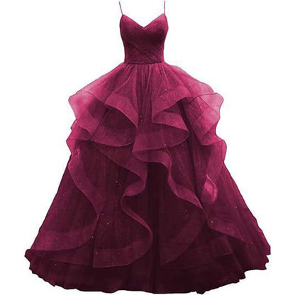 Tulle Prom Dresses Long Spaghetti Straps Wedding Ball Gown