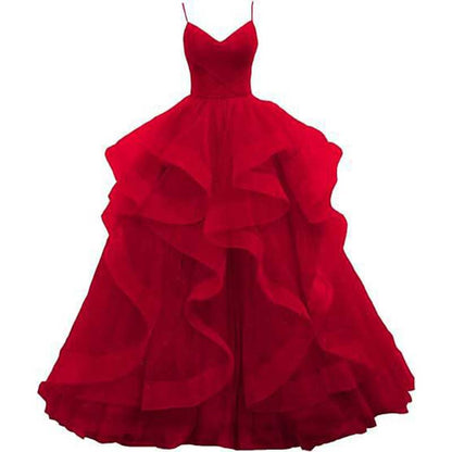 Tulle Prom Dresses Long Spaghetti Straps Wedding Ball Gown