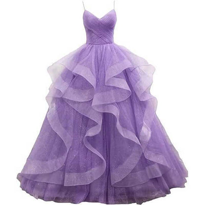 Tulle Prom Dresses Long Spaghetti Straps Wedding Ball Gown