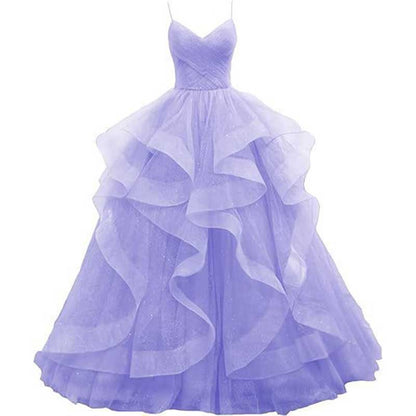 Tulle Prom Dresses Long Spaghetti Straps Wedding Ball Gown