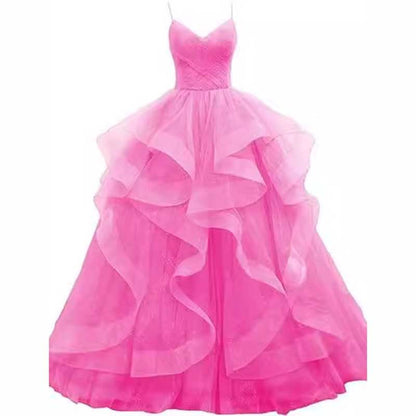 Tulle Prom Dresses Long Spaghetti Straps Wedding Ball Gown