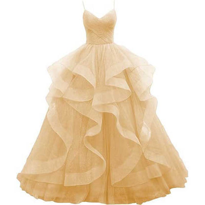 Tulle Prom Dresses Long Spaghetti Straps Wedding Ball Gown