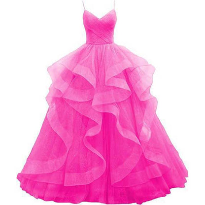 Tulle Prom Dresses Long Spaghetti Straps Wedding Ball Gown