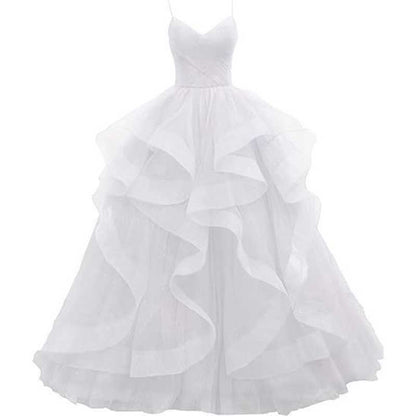 Tulle Prom Dresses Long Spaghetti Straps Wedding Ball Gown