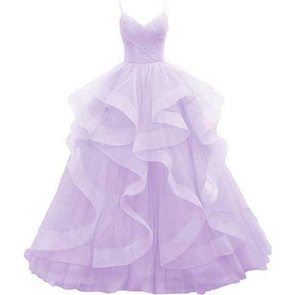 Tulle Prom Dresses Long Spaghetti Straps Wedding Ball Gown