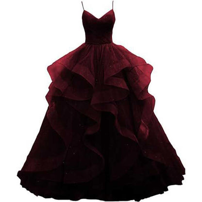 Tulle Prom Dresses Long Spaghetti Straps Wedding Ball Gown