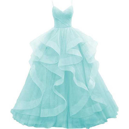 Tulle Prom Dresses Long Spaghetti Straps Wedding Ball Gown