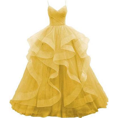 Tulle Prom Dresses Long Spaghetti Straps Wedding Ball Gown