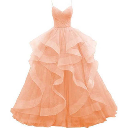 Tulle Prom Dresses Long Spaghetti Straps Wedding Ball Gown