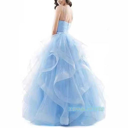 Tulle Prom Dresses Long Spaghetti Straps Wedding Ball Gown