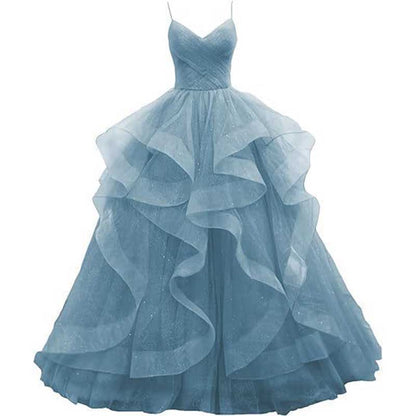 Tulle Prom Dresses Long Spaghetti Straps Wedding Ball Gown