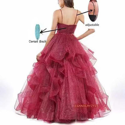 Tulle Prom Dresses Long Spaghetti Straps Wedding Ball Gown