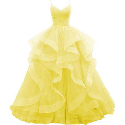 Tulle Prom Dresses Long Spaghetti Straps Wedding Ball Gown