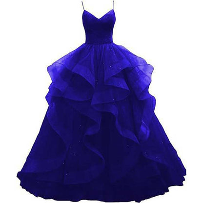 Tulle Prom Dresses Long Spaghetti Straps Wedding Ball Gown