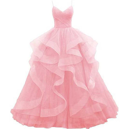 Tulle Prom Dresses Long Spaghetti Straps Wedding Ball Gown