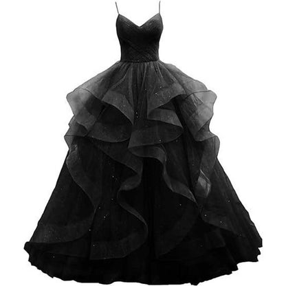 Tulle Prom Dresses Long Spaghetti Straps Wedding Ball Gown