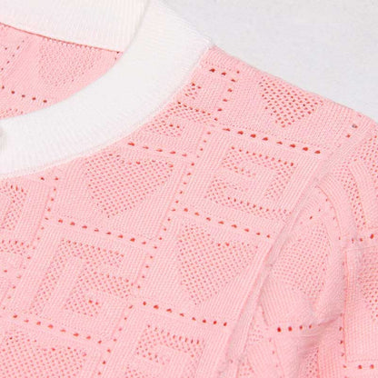 Two-Tone Knit Crop Top + Mini Skirt Suit With Cardigan Jacket 3 Pieces Set