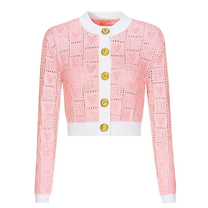 Two-Tone Knit Crop Top + Mini Skirt Suit With Cardigan Jacket 3 Pieces Set