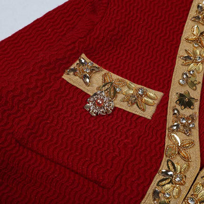 V-Neck Long Sleeves Mini Knitted Dress Beaded Buttons Body-Con Dress