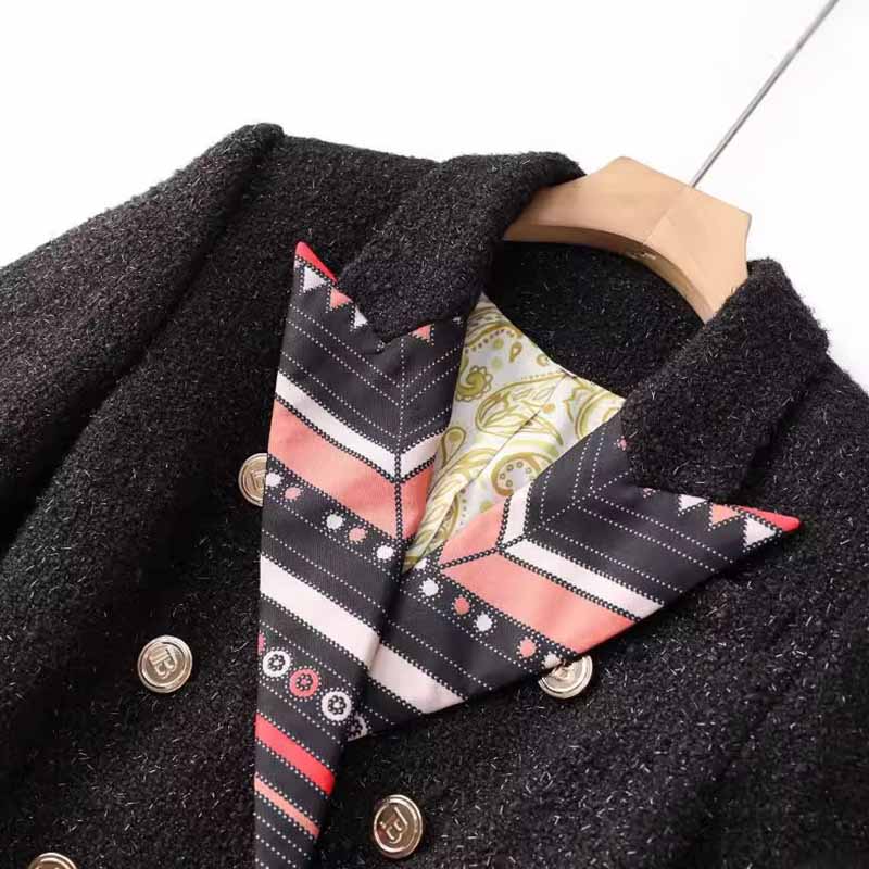 Geometric Pattern V Neck Black Blazer Double Breasted Jacket Formal Work Style Coat